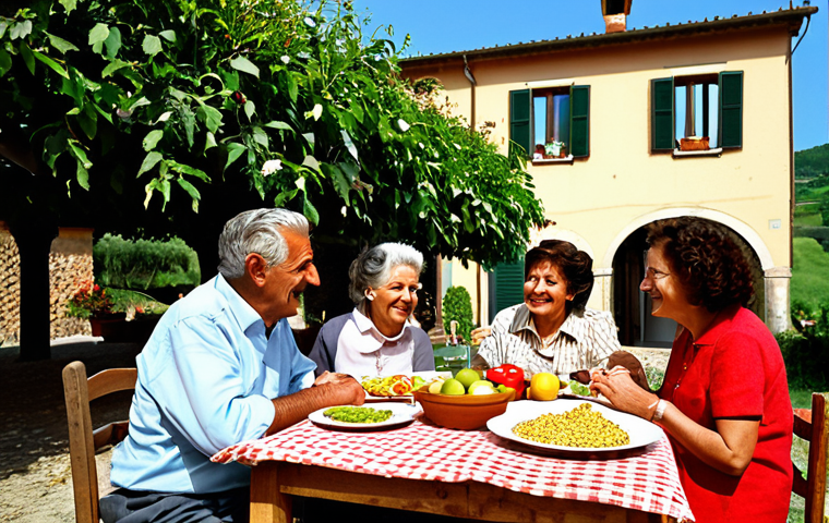 Family Gathering**
"A cheerful Italian family (nonna, parents, children) gathered around a table laden with food outdoors in Tuscany, bright sunny day, terracotta villa in the background, safe for work, appropriate content, fully clothed, professional attire, perfect anatomy, correct proportions, natural pose, well-formed hands, proper finger count, natural body proportions, professional photography, high quality, family-friendly, modest."
**