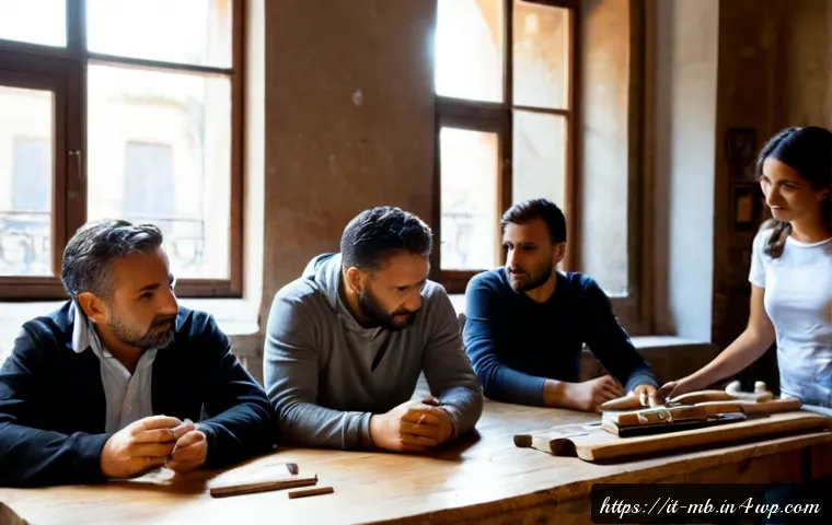 Home 15 명성 구축을 위한 스토리텔링 기법 - Photorealistic Italian small-business owner in a warm Rome workshop, thoughtfully sharing a personal...